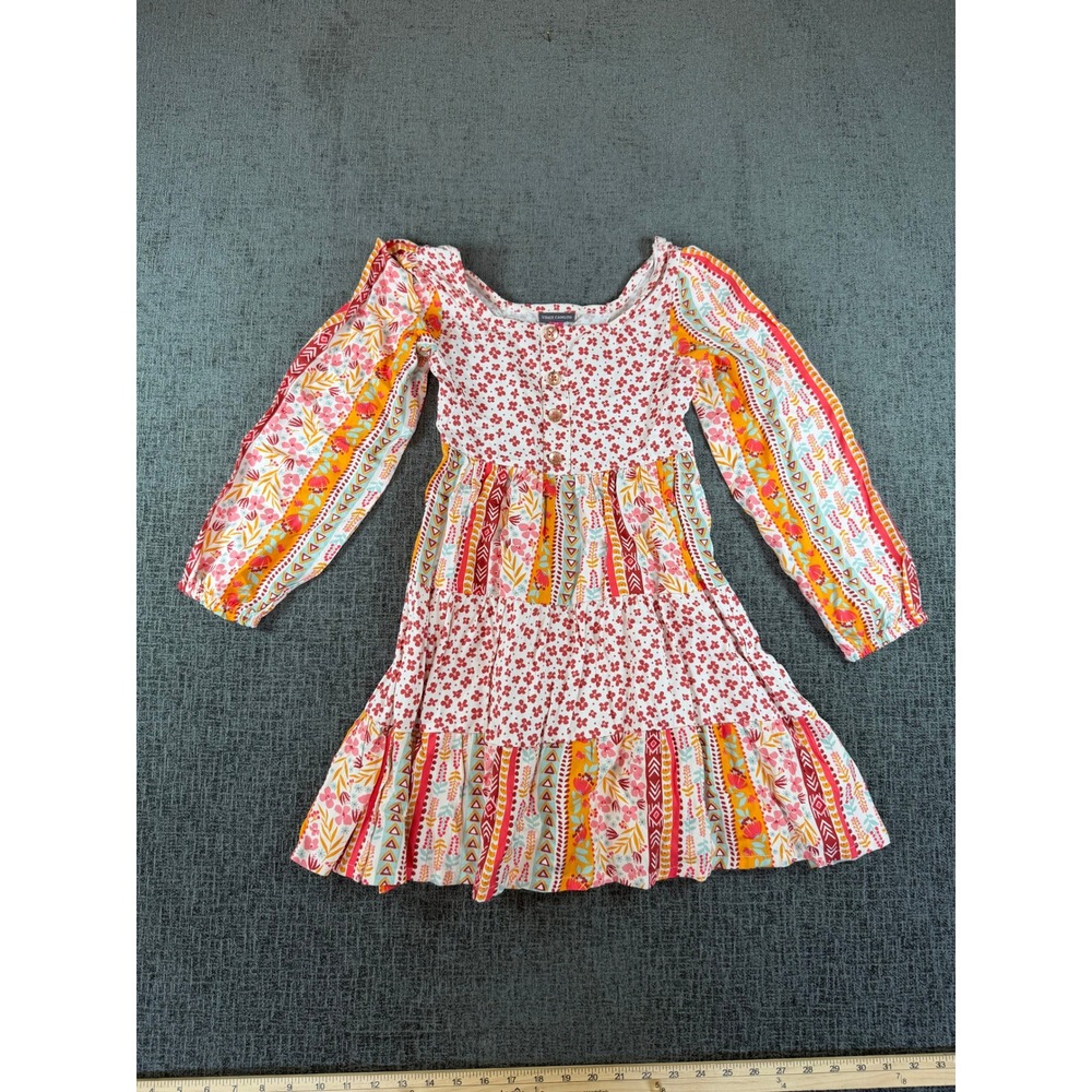 Vince Camuto Girls Tiered Floral Geometric Print Long Sleeve Dress Size 6X
